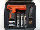 Our Byrna HD Kinetic Kit comes in a protective, zippered carrying case with everything you need to get started: One Launcher Two 5-Round Magazines Byrna 8-Gram CO2 Cartridges 5-Round Tubes of Kinetic Projectiles 5-Round Tube of Inert #byrnanation Medallion Semi-Auto firing mode CO2 Pistol. Projectile Speed 220-300 fps 13 Joules / 9.58 Foot Pounds Energy (FPE) shot in .68 caliber. Propulsion: 8 Gram CO2 Cartridge. Dimensions: 7.28" x 5.62" Weight: 1.3lbs One Year Limited Manufacturer's Warranty.