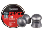 JSB MATCH DIABOLO - EXACT (DOMED) PELLETS .30 CAL 44.75 gr The first serial cal .30 pellets available on the market. Developed in cooperation with top hunting airguns manufacturers. JSB Exact .30 was carefully designed, precisely produced and quality controlled by our experienced workers so it is very accurate. Item# 546035-100 .30 Cal (Caliber) / 7.62mm, 44.75 gr (grains) / 2,90 g (gram),150 pieces / count