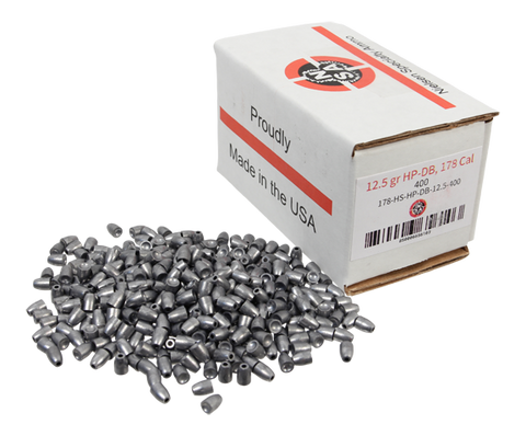 .177 Caliber (.178), 12.5 Grain, 400 Count Survival Airguns presents: Nielsen Specialty Ammo (NSA) Quality Airgun Slugs .177 Caliber slugs, 400 count. This is our newest slugs from our new high speed press. This is a hollow point nose with a dish base. Number of slugs per box: 400. Diameter: .178 Length is .234" BC: .070 These have been tested in choked LW 17 caliber barrels with good results. Do not use in .172 barrels . 178-HS-HP-DB-12.5-400 850006656103